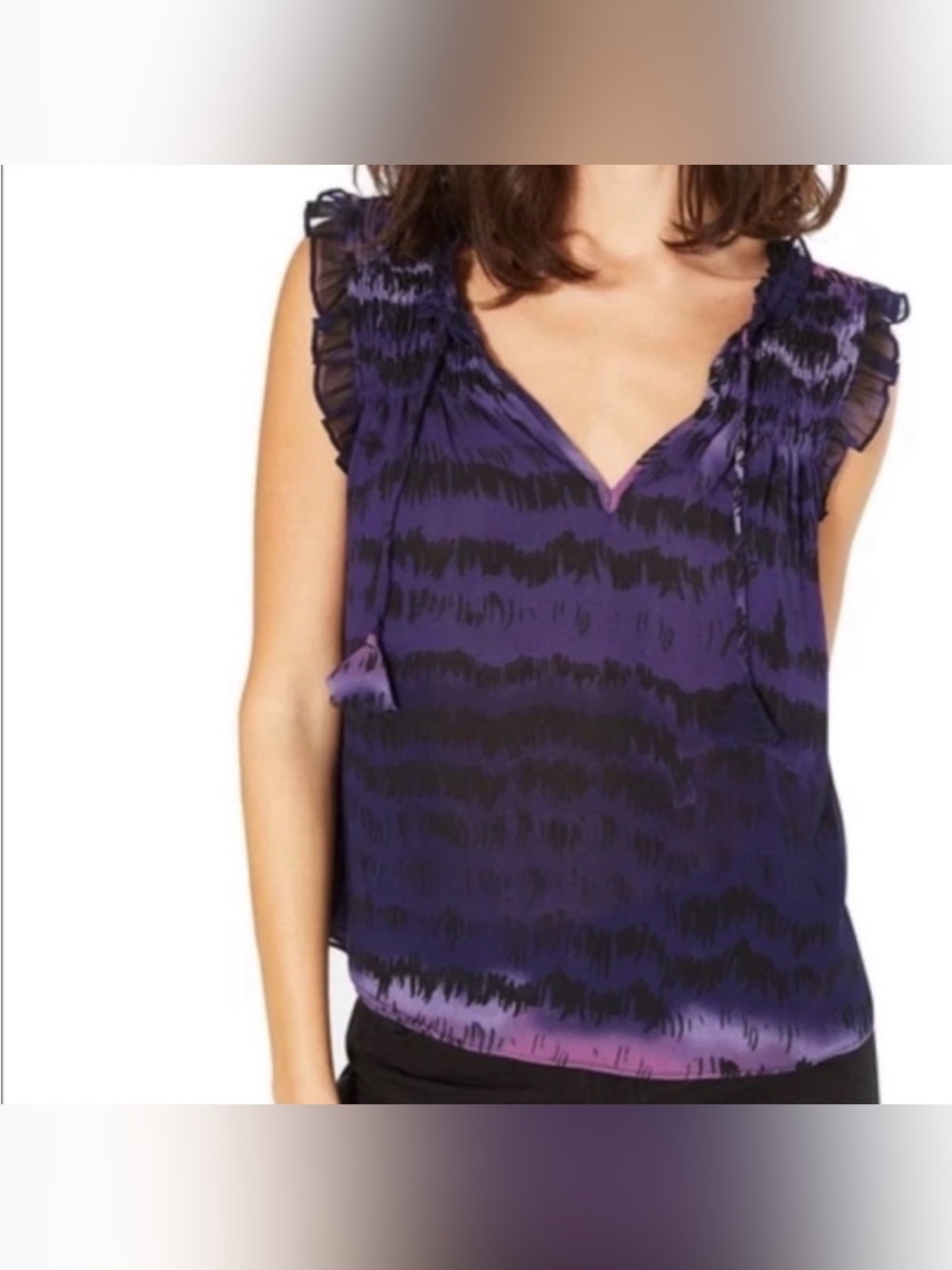 Misa Los Angeles Darcy Ruffle Smocked Top in Purple Ombre, size XS